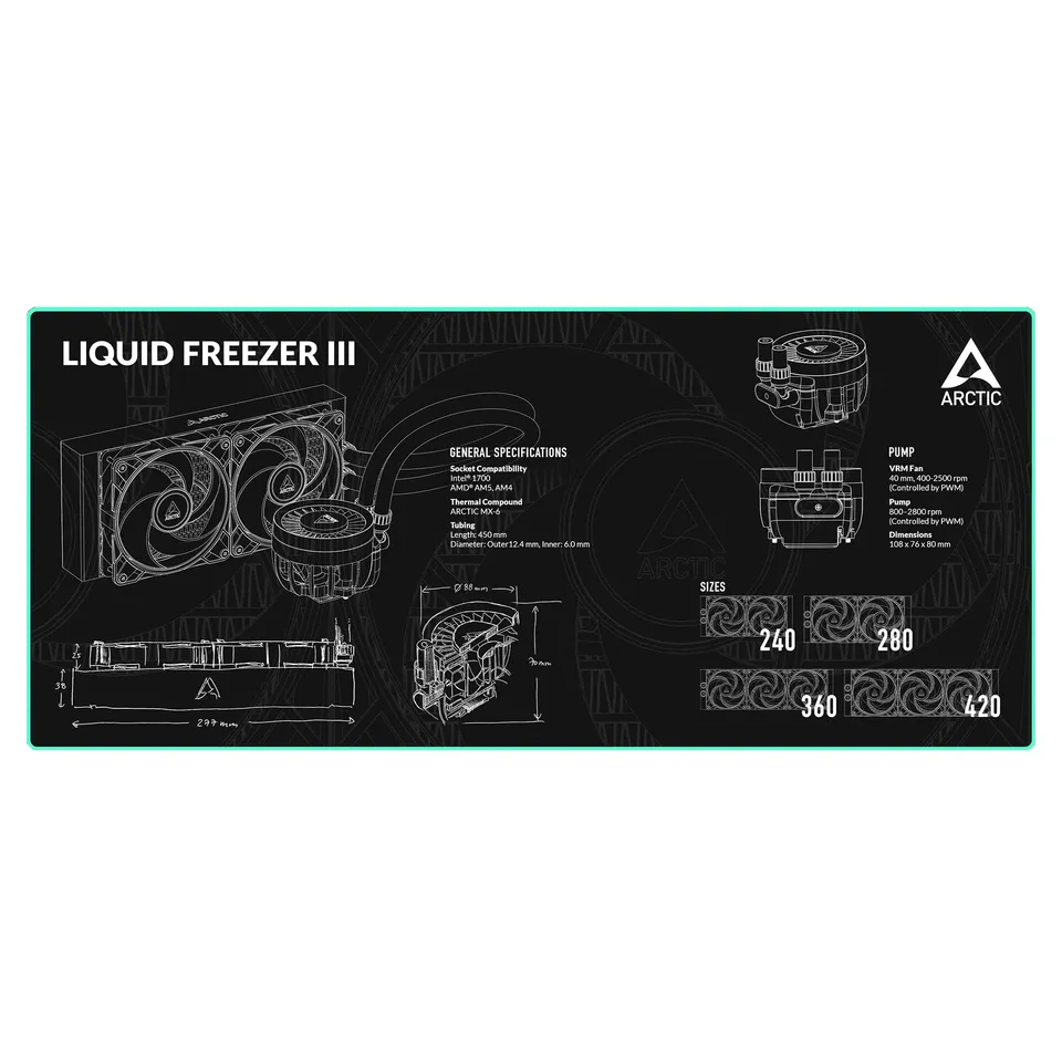 arctic-liquid-freezer-iii-mauspad-xxl-900x400-wasserabweisend image 1